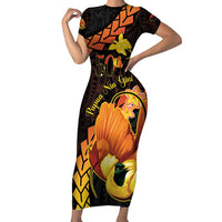 Papua New Guinea Independence Day Family Matching Short Sleeve Bodycon Dress and Hawaiian Shirt 50th Anniversary Papua Niu Gini Bird Of Paradise LT14 Mom's Dress Black - Polynesian Pride
