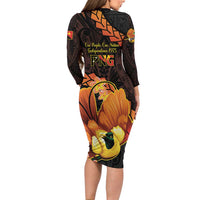 Papua New Guinea Independence Day Long Sleeve Bodycon Dress 50th Anniversary Papua Niu Gini Bird Of Paradise LT14 - Polynesian Pride