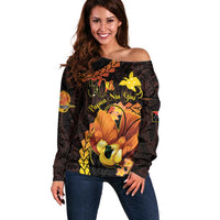 Papua New Guinea Independence Day Off Shoulder Sweater 50th Anniversary Papua Niu Gini Bird Of Paradise LT14