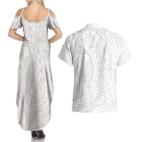 Samoa White Sunday Couples Matching Summer Maxi Dress and Hawaiian Shirt Lotu Tamaiti Siapo With Teuila