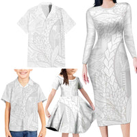 Samoa White Sunday Family Matching Long Sleeve Bodycon Dress and Hawaiian Shirt Lotu Tamaiti Siapo With Teuila LT14 - Polynesian Pride