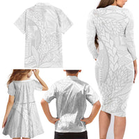 Samoa White Sunday Family Matching Long Sleeve Bodycon Dress and Hawaiian Shirt Lotu Tamaiti Siapo With Teuila LT14 - Polynesian Pride