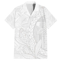 Samoa White Sunday Family Matching Long Sleeve Bodycon Dress and Hawaiian Shirt Lotu Tamaiti Siapo With Teuila LT14 Dad's Shirt - Short Sleeve White - Polynesian Pride