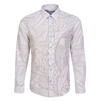 Samoa White Sunday Family Matching Off The Shoulder Long Sleeve Dress and Hawaiian Shirt Lotu Tamaiti Siapo With Teuila LT14 Dad's Shirt - Long Sleeve White - Polynesian Pride