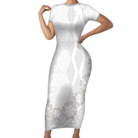 Tonga White Sunday Family Matching Short Sleeve Bodycon Dress and Hawaiian Shirt Manuia le Aso Sa o Tamaiti Heilala With Ngatu Pattern LT14 Mom's Dress White - Polynesian Pride