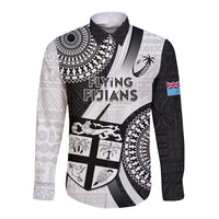 Custom Fiji Rugby Long Sleeve Button Shirt World Cup 2023 Go Champions Fijian Tapa Black Version LT14 Unisex Black - Polynesian Pride