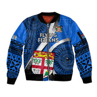 Fiji Rugby Sleeve Zip Bomber Jacket World Cup 2023 Go Champions Fijian Tapa Blue Version LT14 Unisex Blue - Polynesian Pride