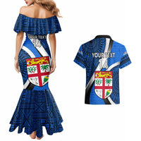 Custom Fiji Rugby Couples Matching Mermaid Dress and Hawaiian Shirt World Cup 2023 Go Champions Fijian Tapa Blue Version LT14 - Polynesian Pride