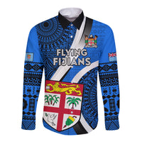 Custom Fiji Rugby Long Sleeve Button Shirt World Cup 2023 Go Champions Fijian Tapa Blue Version LT14 Unisex Blue - Polynesian Pride