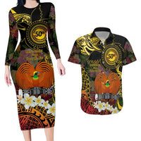 Papua New Guinea 50th Independence Anniversary Couples Matching Long Sleeve Bodycon Dress and Hawaiian Shirt Independen Stet bilong Papua Niu Gini LT14 Black - Polynesian Pride