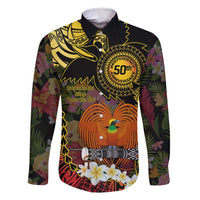 Papua New Guinea 50th Independence Anniversary Family Matching Off Shoulder Maxi Dress and Hawaiian Shirt Independen Stet bilong Papua Niu Gini LT14 Dad's Shirt - Long Sleeve Black - Polynesian Pride