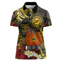 Papua New Guinea 50th Independence Anniversary Women Polo Shirt Independen Stet bilong Papua Niu Gini LT14 Female Black - Polynesian Pride