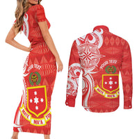 Personalised Kolisi Tonga Couples Matching Short Sleeve Bodycon Dress and Long Sleeve Button Shirt Mate Maa Tonga Ngatu Pattern - Polynesian Pride