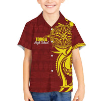 Personalised Tonga High School Family Matching Off The Shoulder Long Sleeve Dress and Hawaiian Shirt THS Tongan Ngatu Pattern - Polynesian Pride