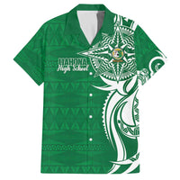 Personalised Liahona - Saineha High School Family Matching Off The Shoulder Long Sleeve Dress and Hawaiian Shirt Tongan Ngatu Pattern LT14 Dad's Shirt - Short Sleeve Green - Polynesian Pride