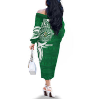 Personalised Liahona - Saineha High School Family Matching Off The Shoulder Long Sleeve Dress and Hawaiian Shirt Tongan Ngatu Pattern LT14 - Polynesian Pride