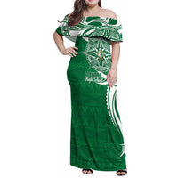 Personalised Liahona - Saineha High School Family Matching Off Shoulder Maxi Dress and Hawaiian Shirt Tongan Ngatu Pattern LT14 Mom's Dress Green - Polynesian Pride