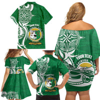 Personalised Liahona - Saineha High School Family Matching Off Shoulder Short Dress and Hawaiian Shirt Tongan Ngatu Pattern LT14 - Polynesian Pride
