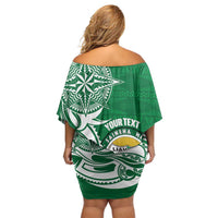 Personalised Liahona - Saineha High School Family Matching Off Shoulder Short Dress and Hawaiian Shirt Tongan Ngatu Pattern LT14 - Polynesian Pride