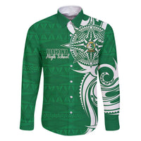 Personalised Liahona - Saineha High School Family Matching Summer Maxi Dress and Hawaiian Shirt Tongan Ngatu Pattern LT14 Dad's Shirt - Long Sleeve Green - Polynesian Pride
