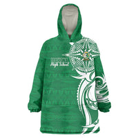 Personalised Liahona - Saineha High School Wearable Blanket Hoodie Tongan Ngatu Pattern LT14 One Size Green - Polynesian Pride