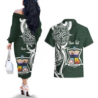 Personalised Tonga Takuilau College Couples Matching Off The Shoulder Long Sleeve Dress and Hawaiian Shirt Est 1975 Tongan Ngatu Pattern LT14 - Polynesian Pride