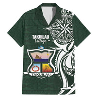 Personalised Tonga Takuilau College Family Matching Mermaid Dress and Hawaiian Shirt Est 1975 Tongan Ngatu Pattern LT14 Dad's Shirt - Short Sleeve Green - Polynesian Pride