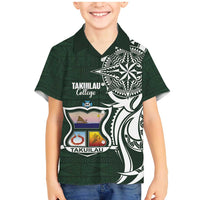 Personalised Tonga Takuilau College Family Matching Mermaid Dress and Hawaiian Shirt Est 1975 Tongan Ngatu Pattern LT14 Son's Shirt Green - Polynesian Pride