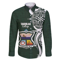 Personalised Tonga Takuilau College Family Matching Short Sleeve Bodycon Dress and Hawaiian Shirt Est 1975 Tongan Ngatu Pattern LT14 Dad's Shirt - Long Sleeve Green - Polynesian Pride
