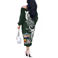 Personalised Tonga Takuilau College Off The Shoulder Long Sleeve Dress Est 1975 Tongan Ngatu Pattern - Polynesian Pride
