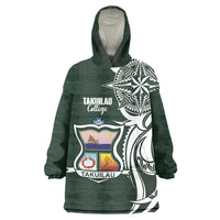Personalised Tonga Takuilau College Wearable Blanket Hoodie Est 1975 Tongan Ngatu Pattern LT14 One Size Green - Polynesian Pride