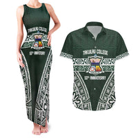 Personalised Tonga Takuilau College Couples Matching Tank Maxi Dress and Hawaiian Shirt 50th Anniversary Ngatu Kupesi LT14 Green - Polynesian Pride