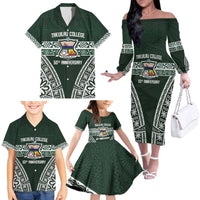 Personalised Tonga Takuilau College Family Matching Off The Shoulder Long Sleeve Dress and Hawaiian Shirt 50th Anniversary Ngatu Kupesi LT14 - Polynesian Pride
