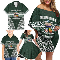 Personalised Tonga Takuilau College Family Matching Off Shoulder Short Dress and Hawaiian Shirt 50th Anniversary Ngatu Kupesi LT14 - Polynesian Pride