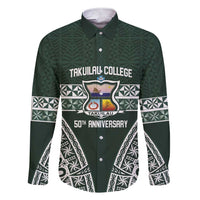Personalised Tonga Takuilau College Family Matching Short Sleeve Bodycon Dress and Hawaiian Shirt 50th Anniversary Ngatu Kupesi LT14 Dad's Shirt - Long Sleeve Green - Polynesian Pride