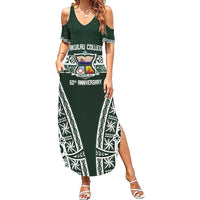 Personalised Tonga Takuilau College Family Matching Summer Maxi Dress and Hawaiian Shirt 50th Anniversary Ngatu Kupesi LT14 Mom's Dress Green - Polynesian Pride
