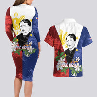 Philippines Rizal Day Couples Matching Long Sleeve Bodycon Dress and Hawaiian Shirt Filipino Sampaguita Grunge Style LT14 - Polynesian Pride