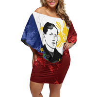 Philippines Rizal Day Family Matching Off Shoulder Short Dress and Hawaiian Shirt Filipino Sampaguita Grunge Style LT14 Mom's Dress Blue - Polynesian Pride