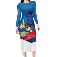 Philippines Rizal Day Family Matching Long Sleeve Bodycon Dress and Hawaiian Shirt Filipino Motto Stella Polynesian Pattern LT14 Mom's Dress Blue - Polynesian Pride