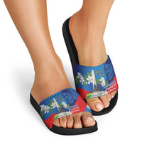 Philippines Rizal Day Slide Sandals Filipino Motto Stella Polynesian Pattern - Polynesian Pride