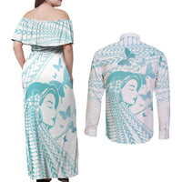 Polynesia Cervical Cancer Awareness Month Couples Matching Off Shoulder Maxi Dress and Long Sleeve Button Shirt Polynesian Women Faith Hope Love!
