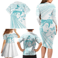 Polynesia Cervical Cancer Awareness Month Family Matching Long Sleeve Bodycon Dress and Hawaiian Shirt Polynesian Women Faith Hope Love! LT14 - Polynesian Pride