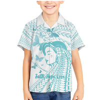 Polynesia Cervical Cancer Awareness Month Family Matching Mermaid Dress and Hawaiian Shirt Polynesian Women Faith Hope Love! LT14 Son's Shirt White - Polynesian Pride