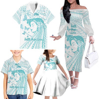 Polynesia Cervical Cancer Awareness Month Family Matching Off The Shoulder Long Sleeve Dress and Hawaiian Shirt Polynesian Women Faith Hope Love! LT14 - Polynesian Pride