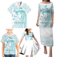 Polynesia Cervical Cancer Awareness Month Family Matching Puletasi and Hawaiian Shirt Polynesian Women Faith Hope Love! LT14 - Polynesian Pride