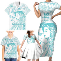 Polynesia Cervical Cancer Awareness Month Family Matching Short Sleeve Bodycon Dress and Hawaiian Shirt Polynesian Women Faith Hope Love! LT14 - Polynesian Pride
