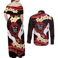 Polynesia AIDS Awareness Month Couples Matching Off Shoulder Maxi Dress and Long Sleeve Button Shirt Take The Rights Path Polynesian Pattern