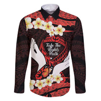 Polynesia AIDS Awareness Month Family Matching Puletasi and Hawaiian Shirt Take The Rights Path Polynesian Pattern LT14 Dad's Shirt - Long Sleeve Red - Polynesian Pride
