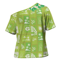 Aloha Hawaii Tuberose Lei Cross Shoulder Shirt Tropical Vibes Green Color - Polynesian Pride