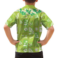 Aloha Hawaii Tuberose Lei Family Matching Off The Shoulder Long Sleeve Dress and Hawaiian Shirt Tropical Vibes Green Color LT14 - Polynesian Pride